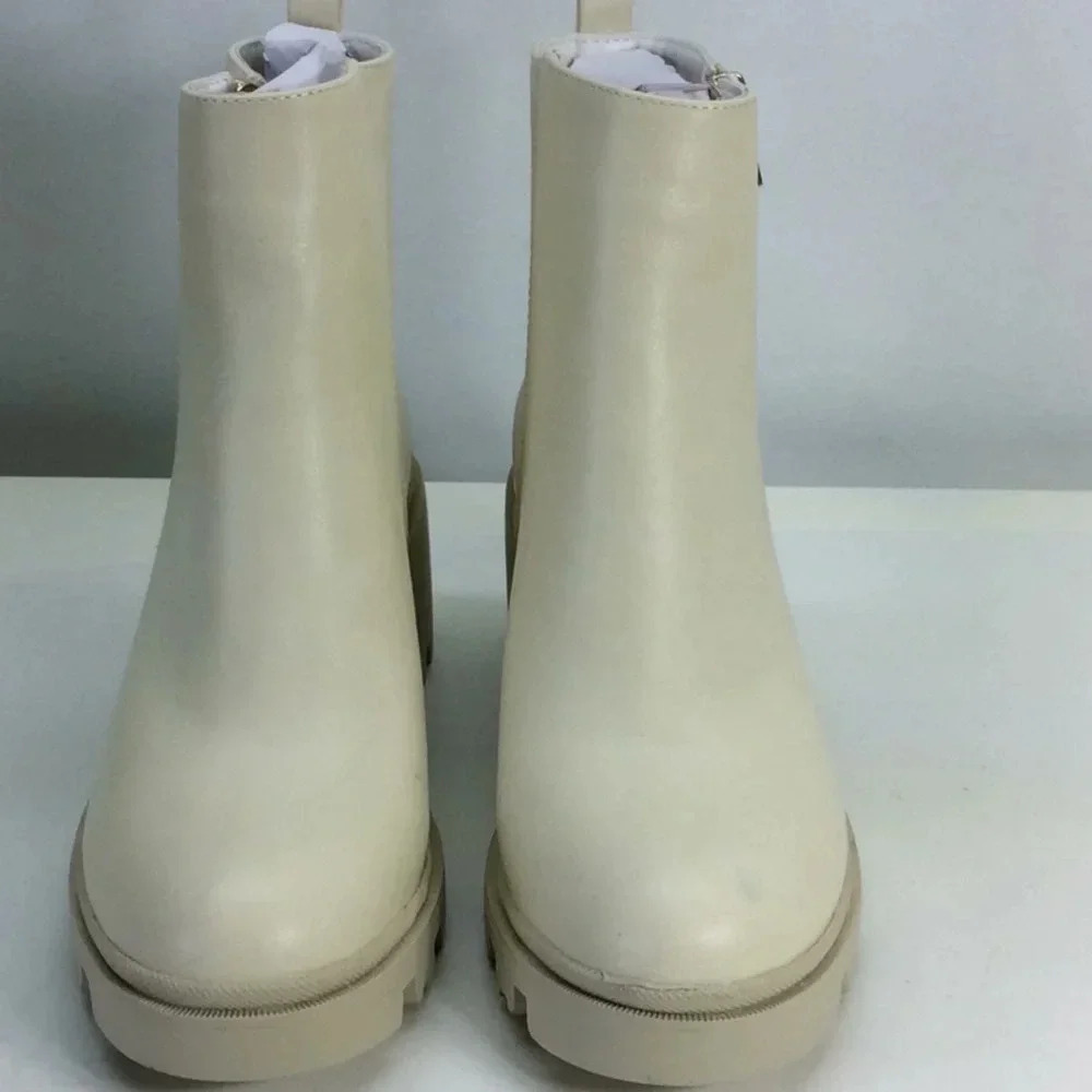 NWOT Winter White Faux Leather Combat Boots - Picture 2 of 8